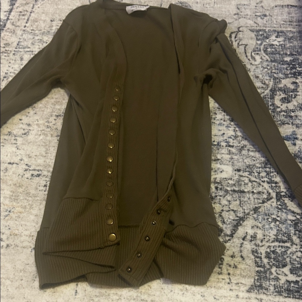 Zenana Outfitters Khaki Button-Up Sweater